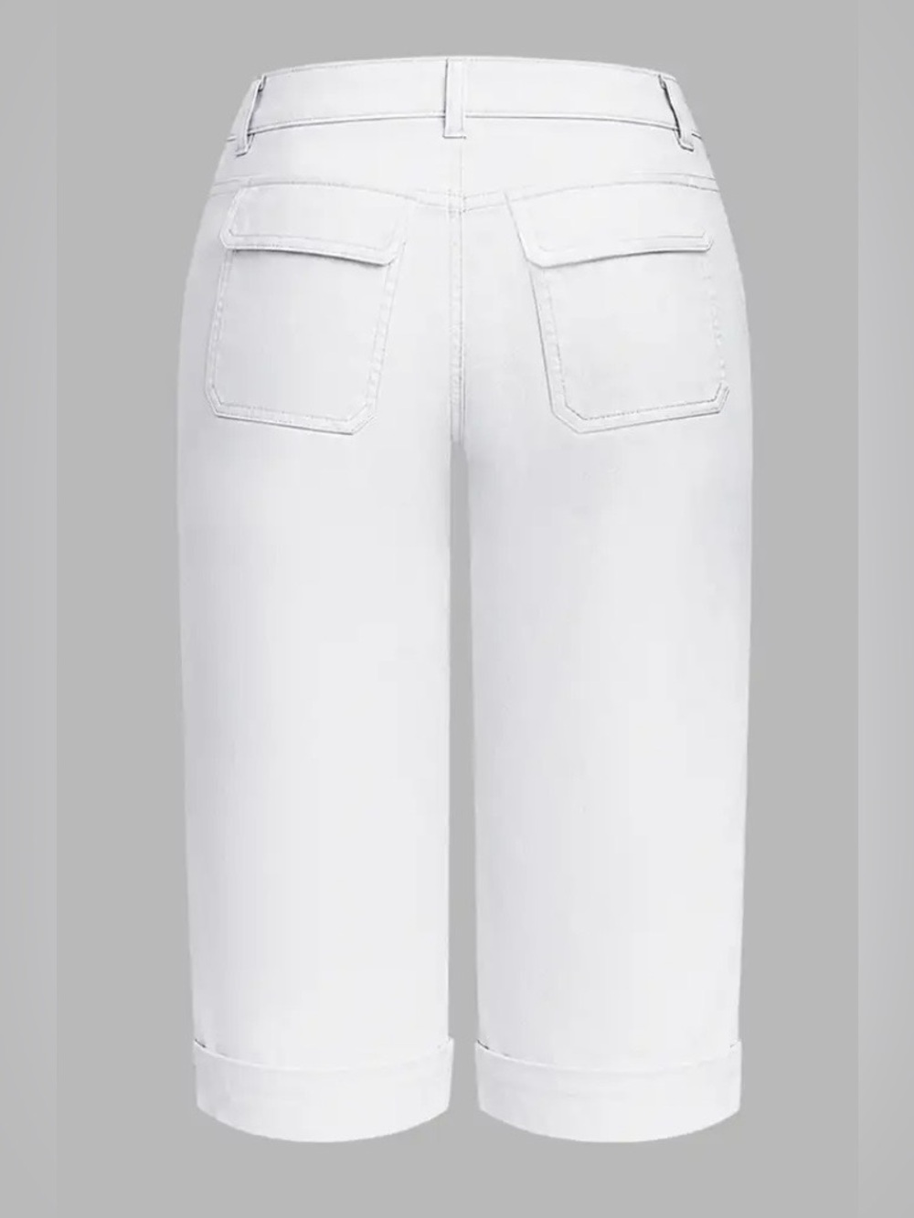 Flamingals Solid Flap Pocket Roll Hem Mid Rise Straight Leg Capri Shorts - Picture 6 of 10